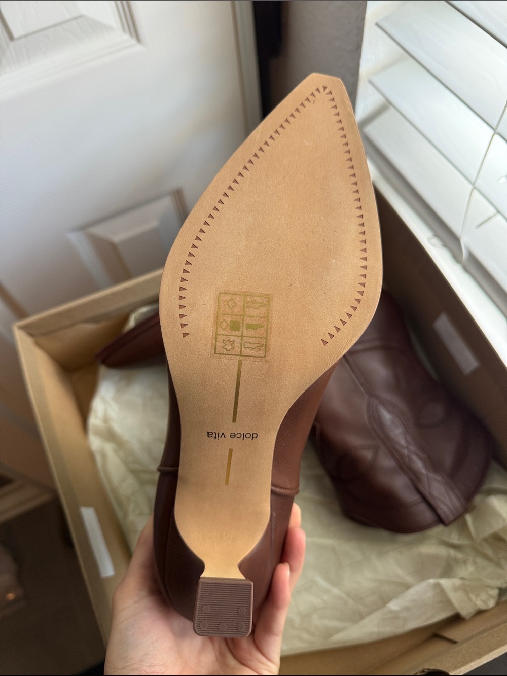 Dolce Vita Brown Pointed Toe Western Ankle Boots - Picture 3 of 5